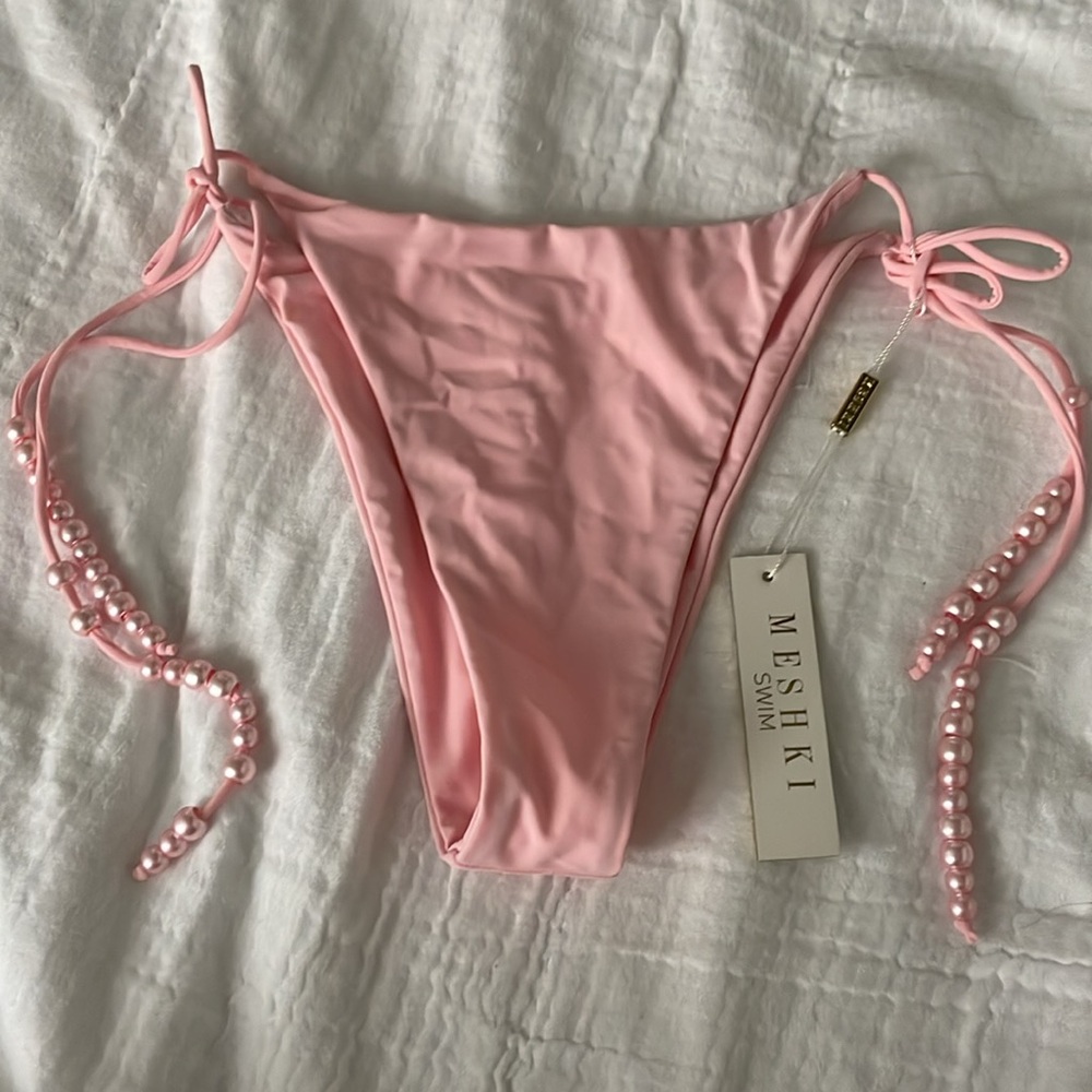 NWT Meshki Arabella Pearl Tie Up Bikini Bottoms pink XL